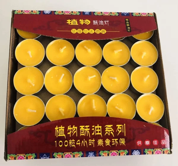 Buddhist Tealight Vanaspati Ghee Butter Lamp Candle 100 Pcs Set (Silver Alloy Case) (10) - MadeInUSA - Image 2
