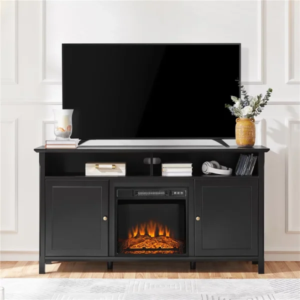 Topeakmart 58in Modern MDF TV Stand with Seperated Shelf & 6 Compartments for TVs up to 65in, Black - MadeInUSA - Image 3