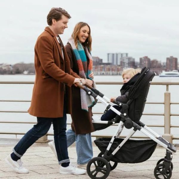 Mockingbird Single-to-Double Stroller 2.0 in Black/Watercolor Canopy/Penny Leather - MadeInUSA - Image 9