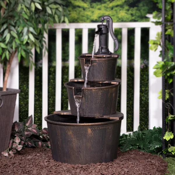 Alpine Corporation 40 Three Tier Pump Outdoor Fountain Decor, Brown - MadeInUSA