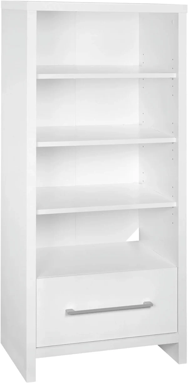 1651 Media Storage Tower Bookcase With Drawer, White - MadeInUSA
