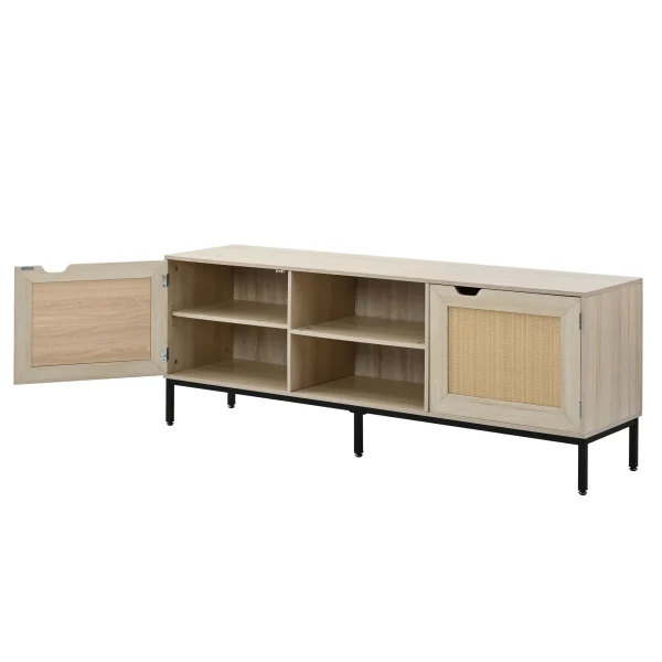 Rustic Farmhouse Rattan TV Stand, 65 Console Table, 2-Door Entertainment Center - MadeInUSA - Image 6
