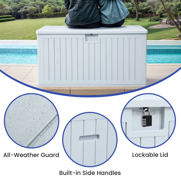‎XL Outdoor Storage Patio Box, Capacity 150 Gallons, Storage Patio Deck Box White Aesthetic, Weatherproof - MadeInUSA - Image 5