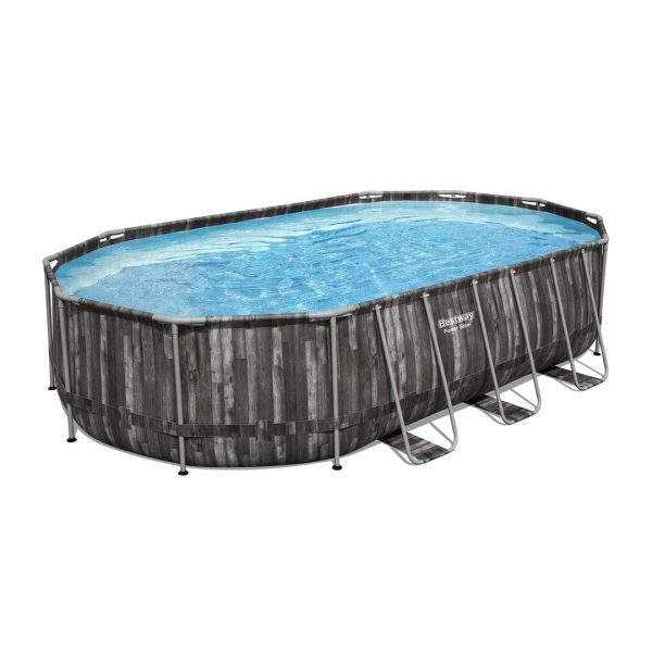 Bestway 5611SE-BW Power Steel Frame 20 x 12 x 4 Foot Above Ground Oval Pool Set - MadeInUSA