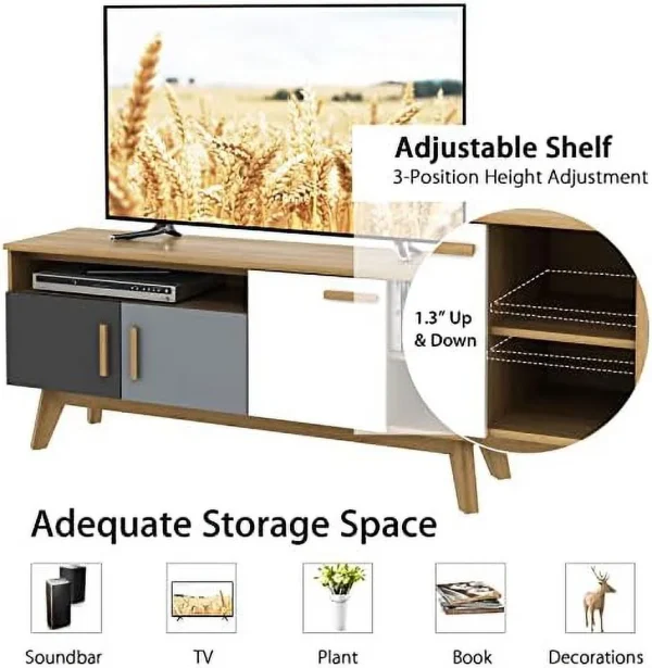TJBOLIFE Modern TV Stand  Wood TV Console Table for TVs up to 65 Inch  Entertainment Center with 3  Cabinets &amp; 3 Open Shelves  Media Console TV Cabinet for Living Room Bedroom (Natura - MadeInUSA - Image 6