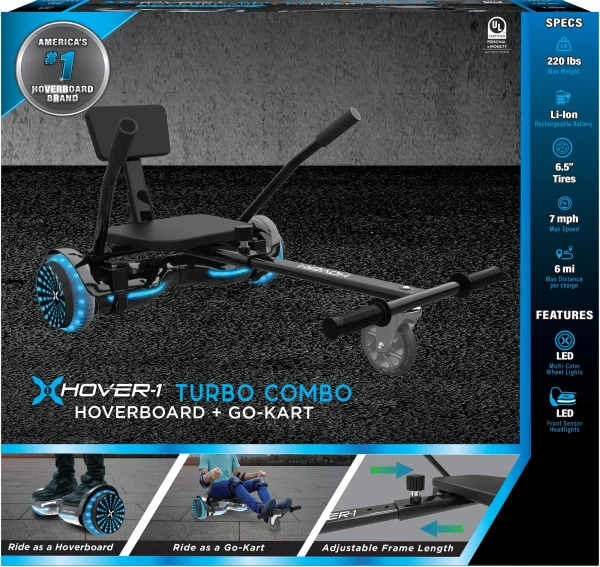 Hover-1 Turbo Hoverboard and Kart Combo, Infinity LED Wheels, Black - MadeInUSA - Image 7