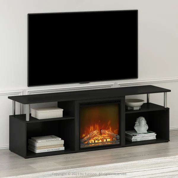 Furinno Jensen Open Storage No Heat Decorative Electric Fireplace Corner TV Stand, Entertainment Center for TV up to 70 Inch with Stainless Steel Tubes, Americano/Stainless Steel - MadeInUSA - Image 7