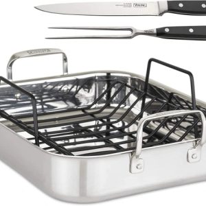 Viking 3Ply Clad Stainless Steel Roaster with Rack and 2Piece Carving Set - MadeInUSA