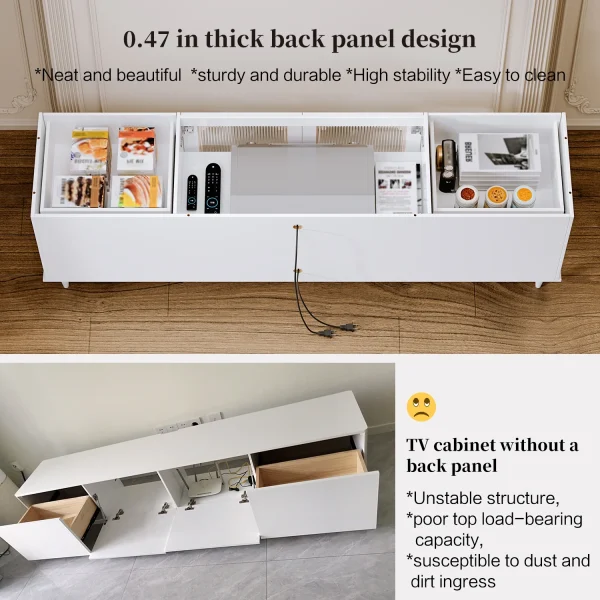 TV Stand for 75+ Inch TV, Modern Living Room Entertainment Center with Storage Cabinets,TV Table, Media Console with Ajustable Shelves & Cable Management, with 4 Large Storage Drawers - MadeInUSA - Image 4