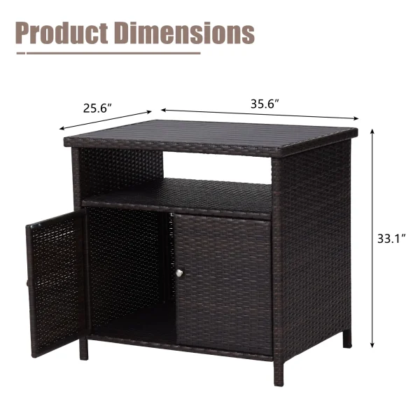 Kinbor Outdoor Wicker Storage Cabinet, Patio Bar Tables with Two Doors & Shelves, Weatherproof Storage Console Table for Patio Pool Garden Kitchen, Dark Brown - MadeInUSA - Image 8