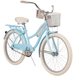 Huffy 24 in. Girls nel Lusso Women's Classic Beach Cruiser Bike, Light Blue - MadeInUSA