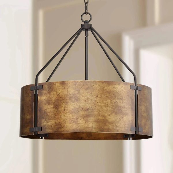 Possini Euro Design Julian Bronze Pendant Chandelier 22 inch Wide Rustic Farmhouse Metal Drum Shade 4-Light Fixture for Dining Room House Kitchen - MadeInUSA - Image 5