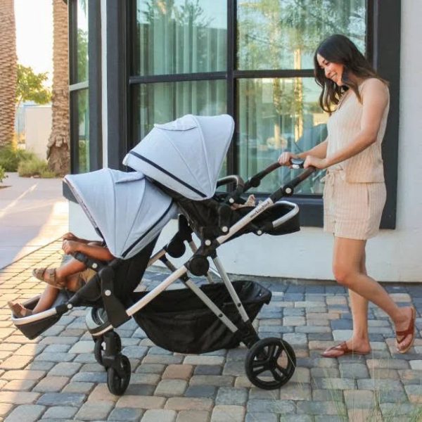 Mockingbird Single-to-Double Stroller 2.0 in Black/Watercolor Canopy/Penny Leather - MadeInUSA - Image 2