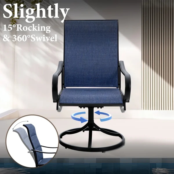 MF Studio Set of 2 Outdoor Patio Swivel Dining Chairs with Breathable Textilene Seat, Black & Blue - MadeInUSA - Image 7