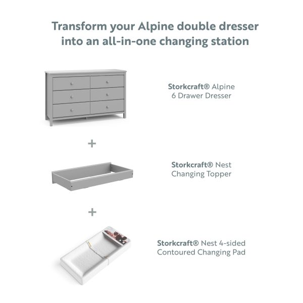 Storkcraft Alpine 6 Drawer Double Dresser, Driftwood - MadeInUSA - Image 5