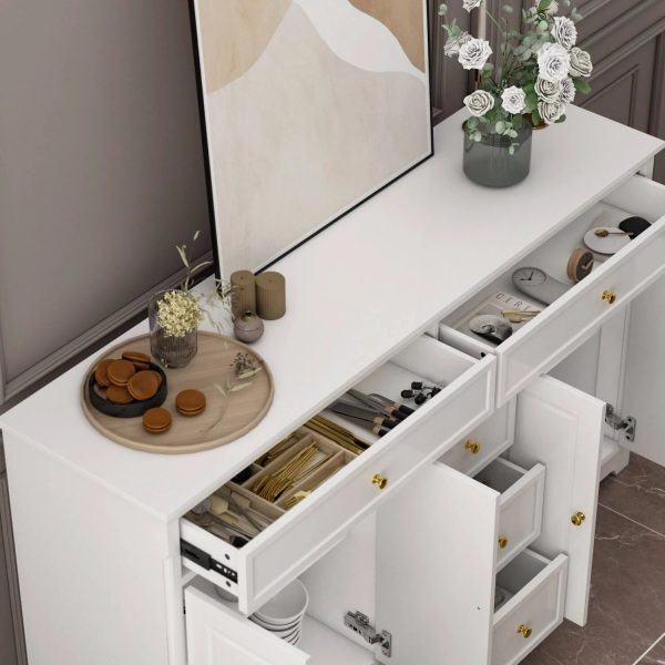 59.1''Sideboard Buffet White Mid-Century Modern Contemporary Lacquered - Black - MadeInUSA - Image 3