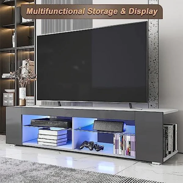 NLTBONNIE LED TV Stand for 65 Inch TVs Modern Low Profile Entertainment Center with LED Lights 57 Inch Small TV Console Media Table with Glass Shelves Hidden Side Bookshelf for Living Roo - MadeInUSA - Image 9