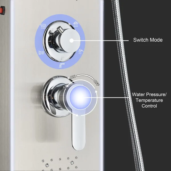 Zovajonia LED Shower Panel Tower System, 6-Functions Stainless Steel Shower Tower Waterfall ShowerheadShower Jets, Rain Shower System Brushed Nickel - MadeInUSA - Image 6