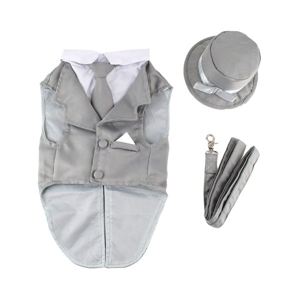 Midlee Dog Tuxedo Wedding Suit- Gray Top Hat & Leash - Image 8