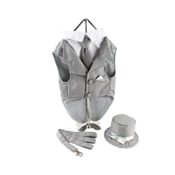 Midlee Dog Tuxedo Wedding Suit- Gray Top Hat & Leash - Image 17