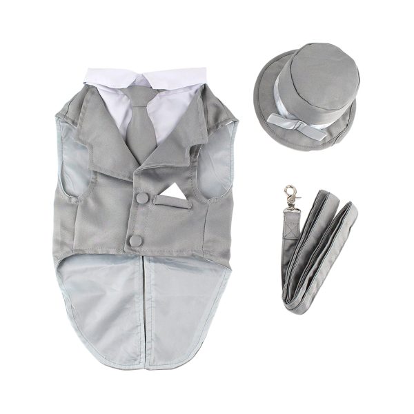 Midlee Dog Tuxedo Wedding Suit- Gray Top Hat & Leash - Image 2