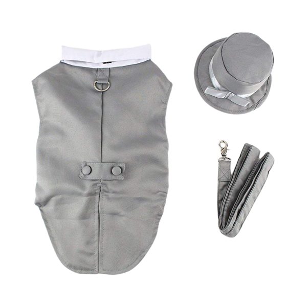 Midlee Dog Tuxedo Wedding Suit- Gray Top Hat & Leash - Image 3